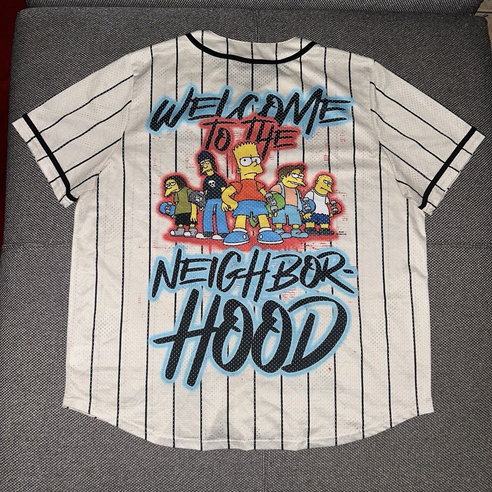The Simpsons BART Simpson Welcome The Neighborhood Pinstripe Baseball Jersey 4XL